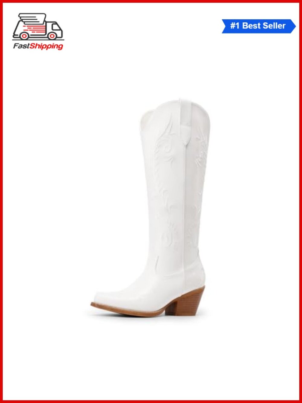 ✨DREAM PAIRS Women's Faux Leather Western Cowboy Knee High Boots Square Toe